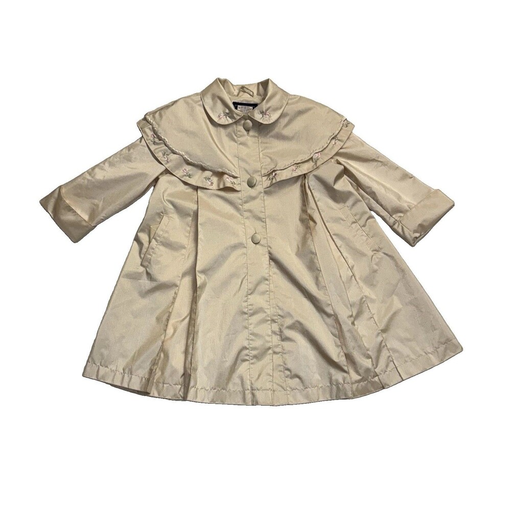 Vintage Rothschild Girls Coat Size 3T Ivory  Dressy Embroidered VTG